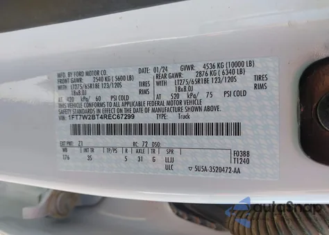 2024 Ford F-250 Xlt из США, поврежденный, VIN 1FT7W2BT4REC67299